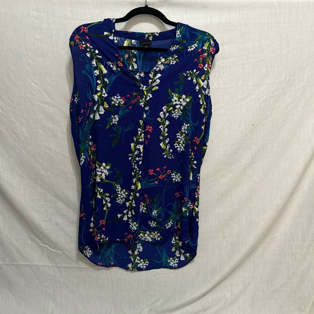 Flower Blue V-Neck Blouse
